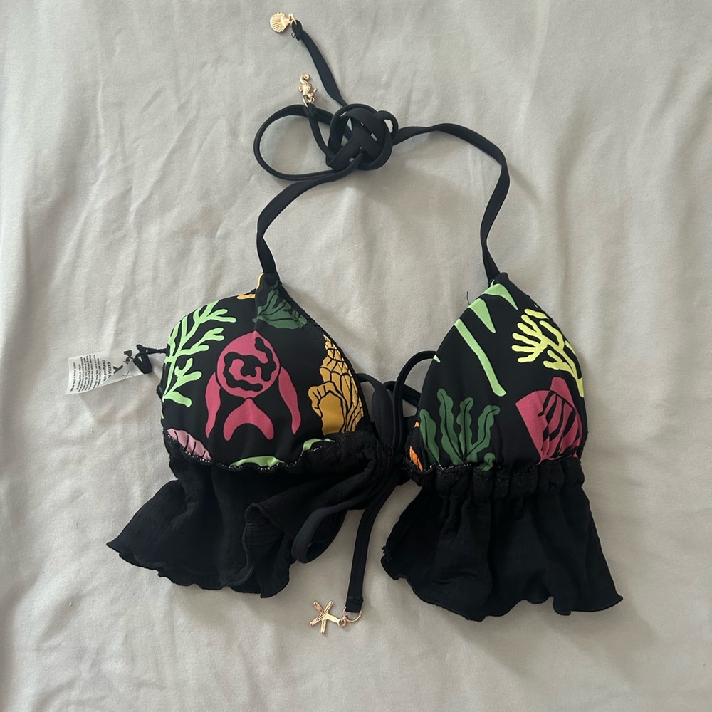 POPFLEX Black Ruffle Halter Bikini Top - Picture 2 of 4